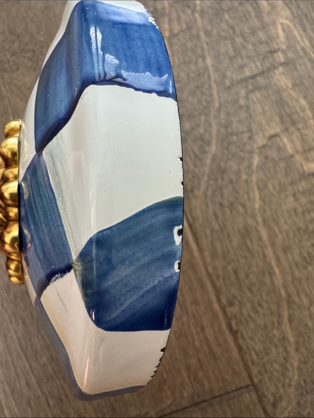 MacKenzie Childs Royal Check Sweets Jar Replacement Lid Enamel Blue White Gold - Picture 4 of 9